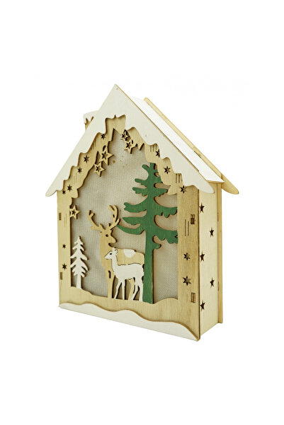 Toolsy Decorațiune luminoasă, model Căsuță cu Reni, maro, lungime: 18 cm, lăț...