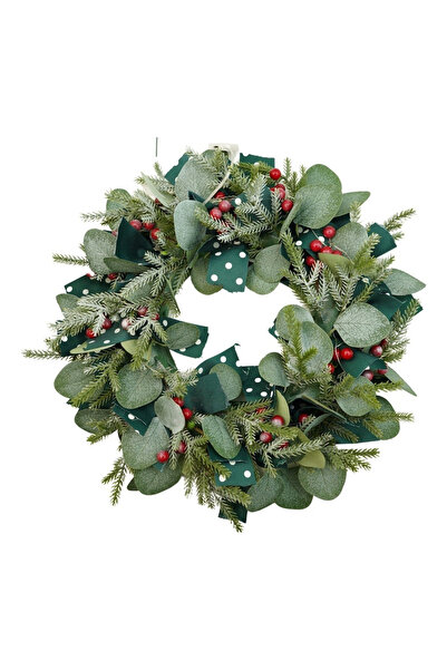 Toolsy Coroană de Crăciun pentru ușă, roșu-verde, 40 cm, PVC, artificială, decorată, interior/exterior, rabatabilă