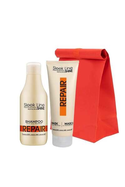 SLEEK LINE Set de reparare Șampon, 300 ml și Mască cu proteine din mătase pentru părul deteriorat, 250 ml