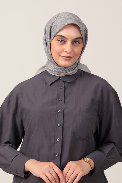 ipekistanbul Eșarfă din mătase de bumbac - model iarbă - gri