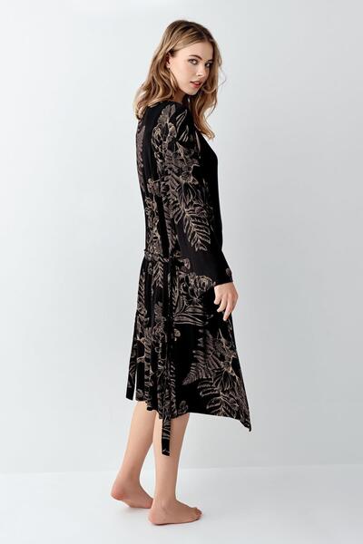 Arnetta Women's Black Nightgown Dressing Gown Set, 50% Cotton 50% Modal