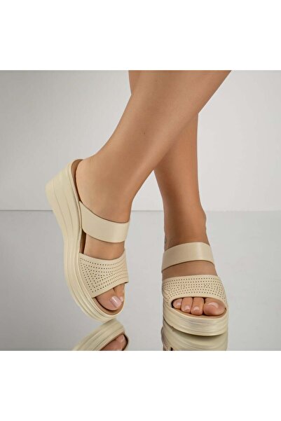 Modlet.ro Papuci de damă bej cu platformă, casual, MOD13841