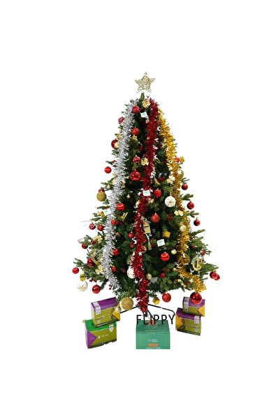 Flippy Set de brad de Crăciun artificial și elemente decorative, decorat cu c...