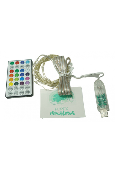 Flippy Instalatie Craciun, 5 metri, 50 LED-uri, telecomanda 32 de functii, multicolor RBG, fir cupru, USB,
