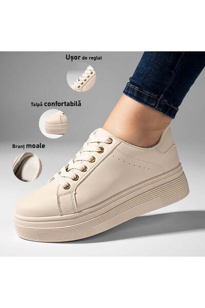 Modlet.ro Teniși bej cu platformă și șireturi pentru femei MOD10950