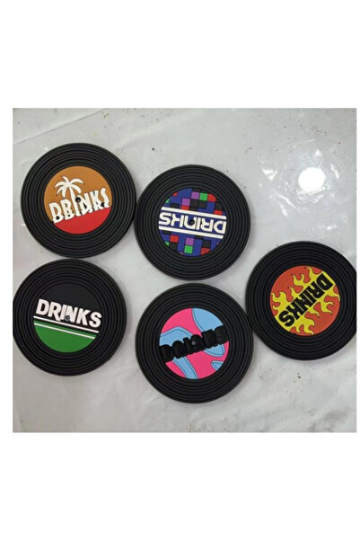 Flippy Set 5 Suporturi pentru Pahare, Flippy, PVC, Model Discuri, Diametru 9 ...