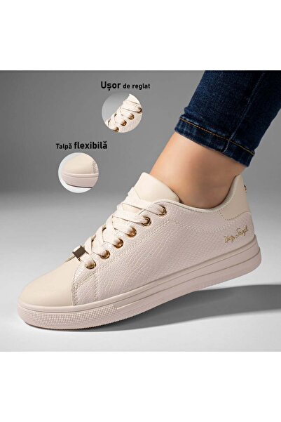 Modlet.ro Women's beige lace-up low-top sneakers MOD10949