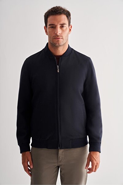 İmza Dark Navy Blue Cashmere College Collar Plain No Slit Full Lining Comfort Fit Classic Coat 1007245159