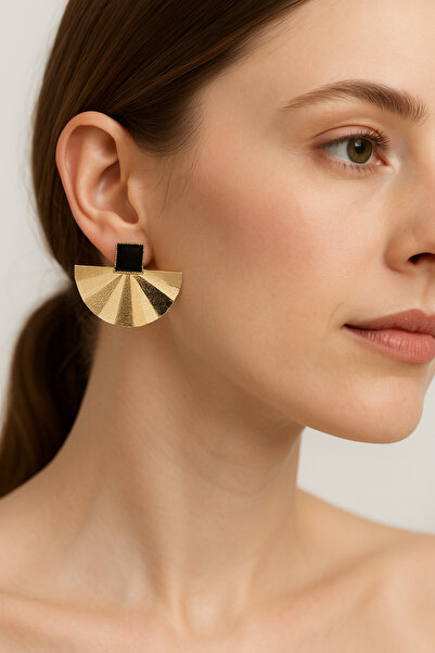 Glithe Kadın Çelik Siyah Taşlı Küpe