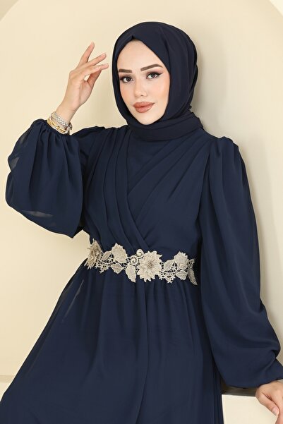 ModaMerve Beli Güpürlü Şifon Abiye 8115AB368-MS Laci