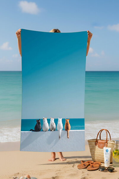 BETHA Cats Printed Cotton Beach Towel – Patterned Design – 75X150 cm