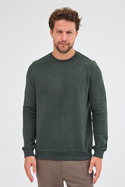 İmza Haki Uzun Kol Bisiklet Yaka Düz Pamuklu Comfort Fit Sweatshirt 1013255150
