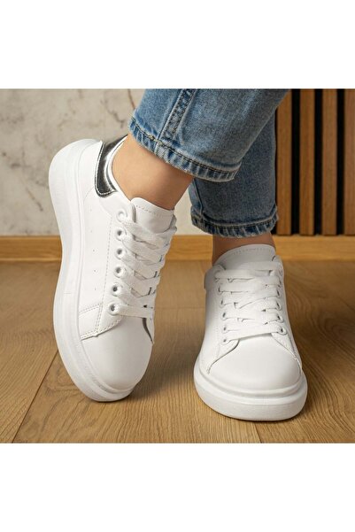 Modlet.ro Women's white and silver thick-sole sneakers MOD12200