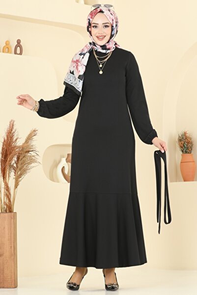 ModaMerve Eteği Katlı Mira Elbise 8133AB368-MS Siyah