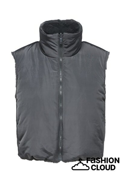 ONLY Γυναικείο γκρι γούνινο γιλέκο Onldana Rev.waistcoat Otw Cc 15348986-Μαύρο