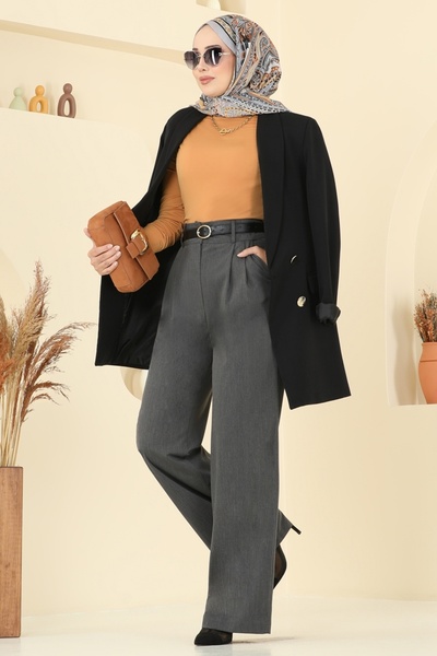 ModaMerve Palazzo Dokuma Pantolon 20101ABK1075-MS Antrasit