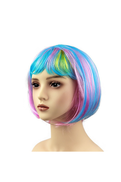 Flippy Peruca Cosplay pentru Femei, Stil Colorat, Tunsoare Bob cu Breton, Ideala pentru Carnaval, Halloween