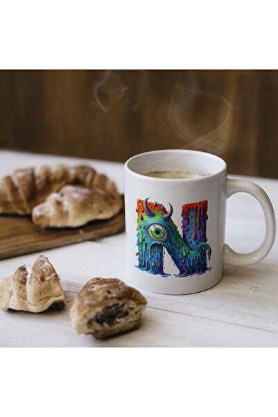 Kupa كوب بحرف N، هدية كوب بحروف الوحوش اللطيفة مصنوع من البورسلين