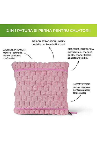 zioda smart essentials Pătură și pernă de călătorie 2 în 1, zioda Smart Essentials®, roz
