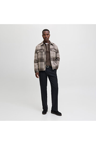 Jack & Jones Men's Brown Jprblamilano Stitch Knit Zip Polo Sweater & Cardigan 12281743-Delicioso