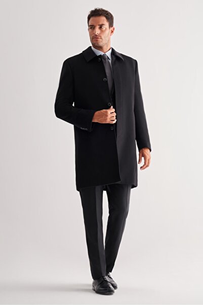 İmza Μαύρο παλτό 110 εκ. με επίπεδη πλάτη με καπιτονέ επένδυση Comfort Fit Classic 1005255154