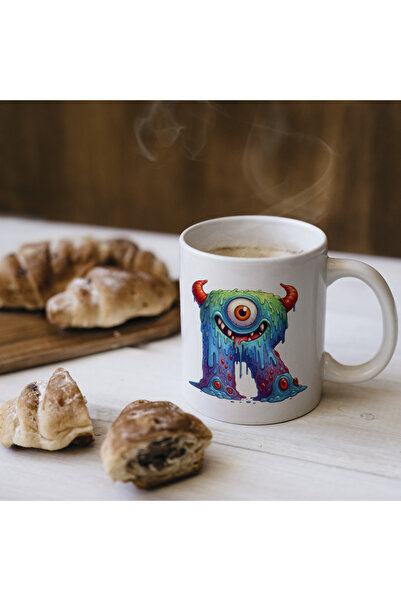 Kupa كوب بحرف R، هدية كوب بحروف الوحوش اللطيفة مصنوع من البورسلين