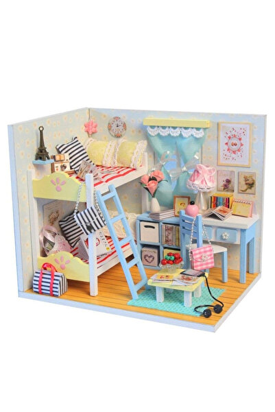 Toy DIY Miniature House Kit with Bunk Bed, Multicolored - Complete Set with Furniture and Accessories