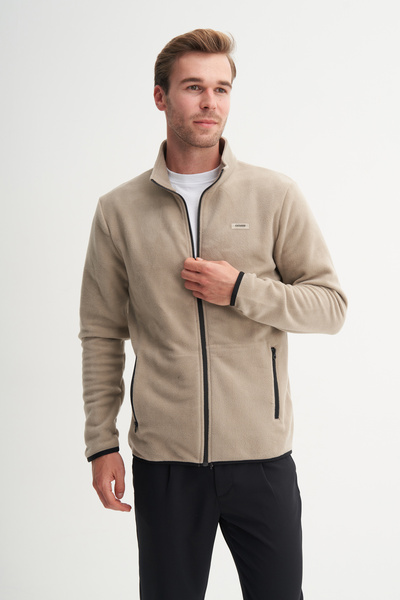 Cazador Basic Polar Logo Printed Regular Fit Stand Collar Sweat Cardigan-53690