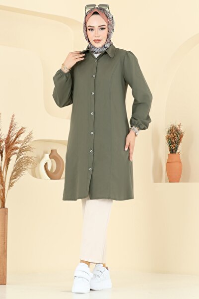 ModaMerve Manşeti Lastikli Terikoton Tunik 3063KTR750-MS Haki