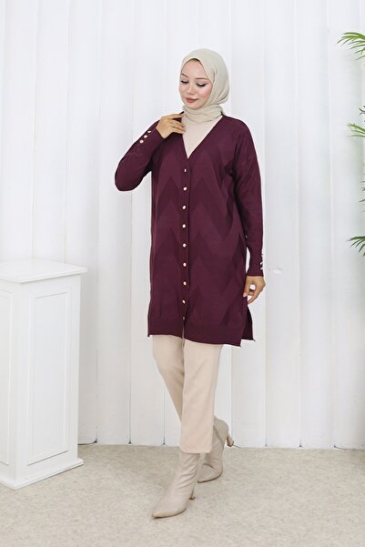 benguen Μακριά ζακέτα με σχέδιο N3193 Βουργουνδία