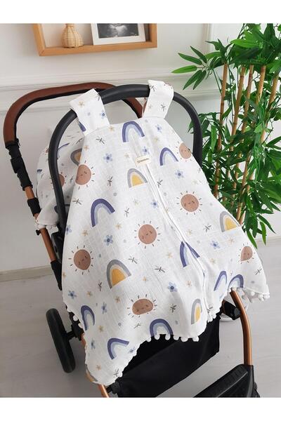 ib ilkimbebe غطاء عربة أطفال بسحاب مع زخارف الشمس وقوس قزح