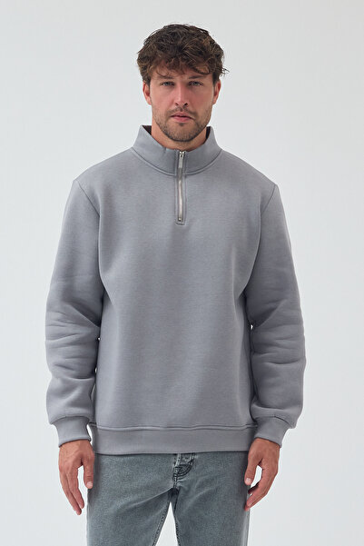 Windy Island Erkek Oversize Yarım Fermuarlı İçi Polarlı Yumuşak Dokulu %100 P...