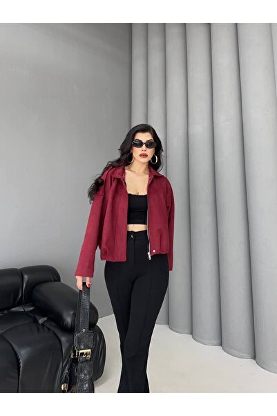 ZF BUTİK Zippered Shoulder Detail Suede Jacket