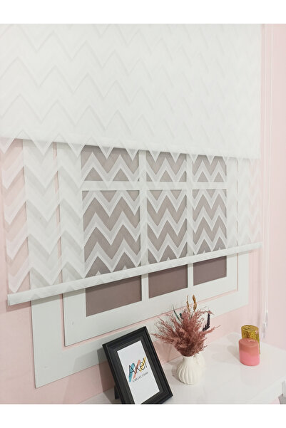 White Rose Design Beyaz Zigzag Desenli Çiftli Sistem Tül-Stor Perde – Modern ...