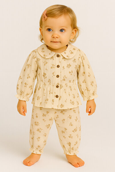 PİETRA BABY KİDS Buttoned Digital Print Detail 100% Cotton Muslin Fabric Baby...