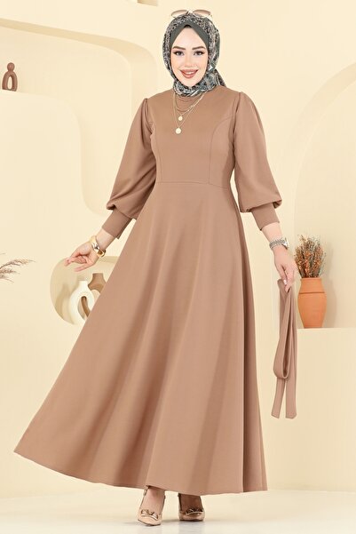 ModaMerve Beli Kuşaklı Krep Elbise 23031UKB139-MS Vizyon