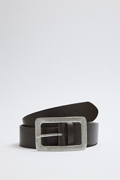 LUTVELIZADE Kemer 2505 - Eskitme Dikdörtgen Tokalı Acı Kahve Kadın Kemer