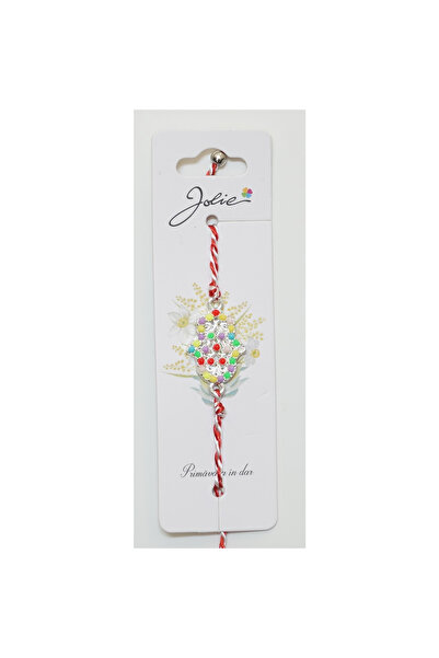 Toolsy Martisor Bratara Alb-Rosu cu Pandantiv Metalic, Model 2