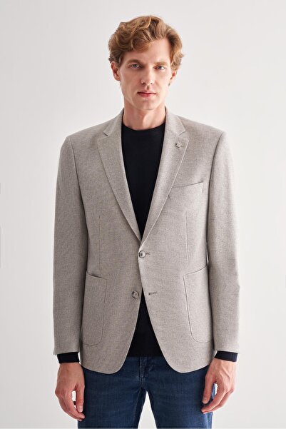 İmza سترة كلاسيكية رمادية اللون ذات ياقة مزدوجة ونمط محبوك وبطانة مبطنة وفتحة...