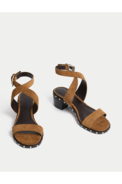 Marks & Spencer Süet Zımbalı Bilekten Bantlı Blok Topuklu Sandalet