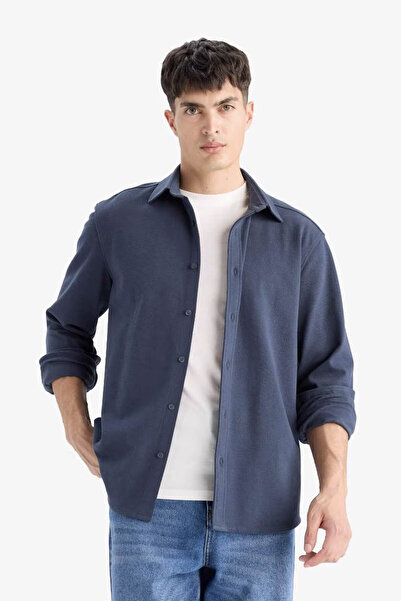 DeFacto Cămașă cu mânecă lungă pentru bărbați E9023AX/NV86 NAVY