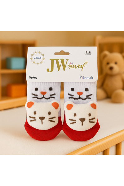 JWJiwal Aksesuar Detaylı Bebek Çorabı - 0-6 Ay Sevimli Kedi Tasarımı, Pamuk, ...