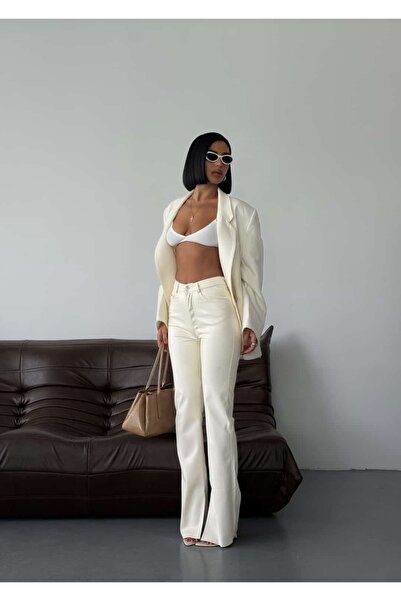 KIKU High Waist Leather Look Slit Detailed Trousers