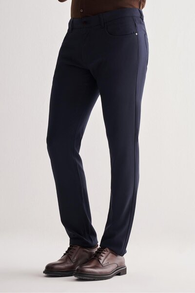 İmza Navy Blue 5 Pocket Straight Leg Flexible Slim Fit Casual Trousers 1003255157