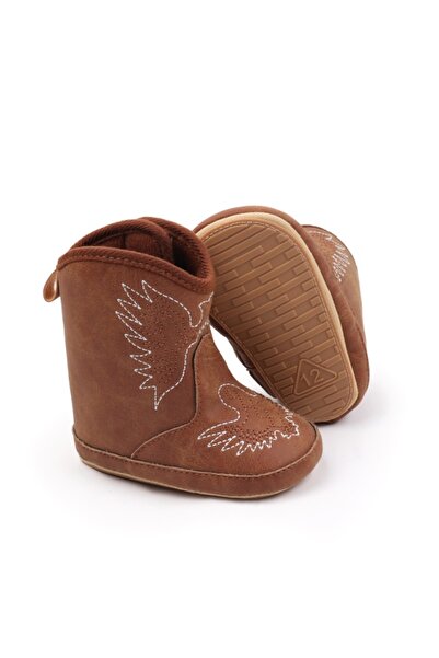 Superbaby Baby booties, brown, cowboy style, with wing embroidery