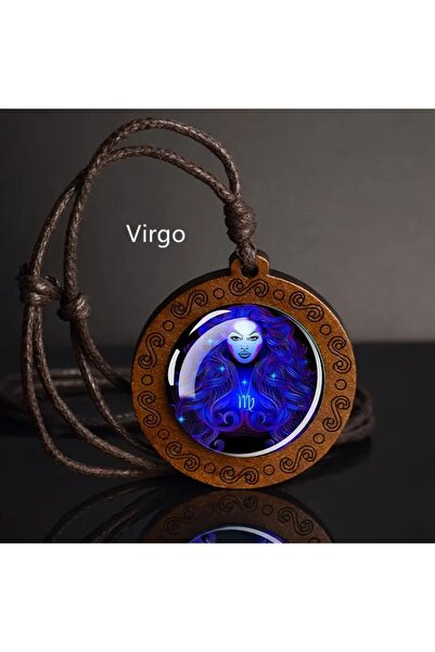 YIWU Virgo Zodiac Sign Rope Faux Leather Necklace Infinity Symbol Wood Pendant
