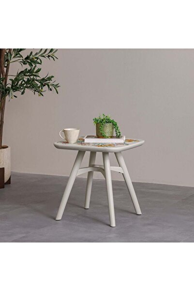 Danube Home Prisma Square Coffee Table | Outdoor Water-Resistant Patio Desk | Modern Beige Floral Print