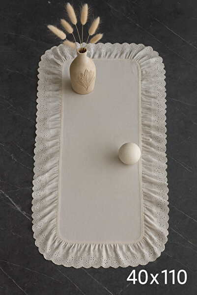 Belomia Home Collection Keten Fisto Fırfır Detaylı Oval Runner (40-110cm)