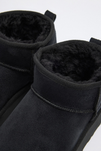 LUTVELIZADE Bot 2519 - Cizme de damă din piele intoarsa neagra cu talpa groasa si blana in interior