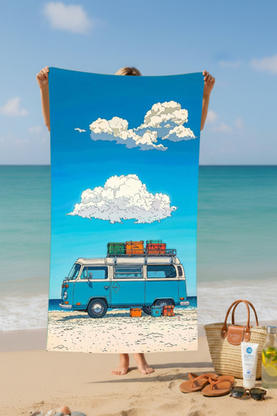BETHA Caravan Printed Cotton Beach Towel – Patterned Design – 75X150 cm